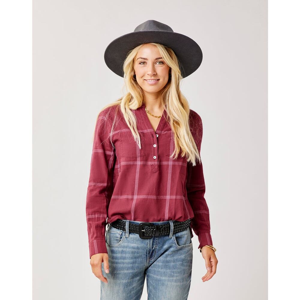 Carve Designs Dylan Twill Shirt Red Brick Windowpane Organic Cotton Women's XS